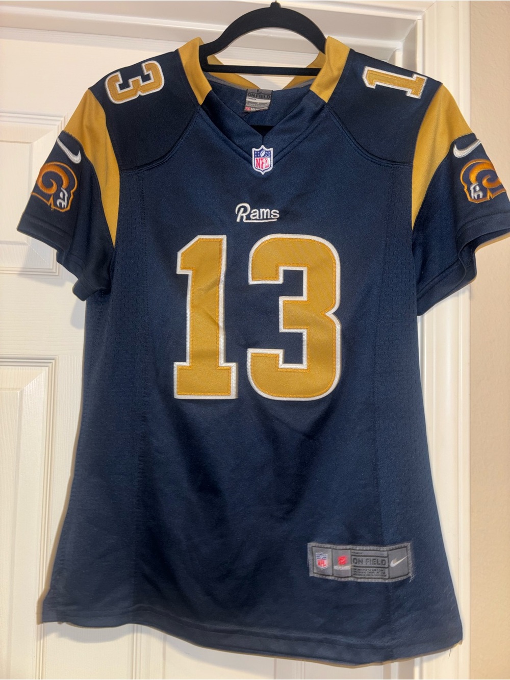 NFL Los Angeles Rams Navy and Gold On-Field Jersey Womens L Warner 13